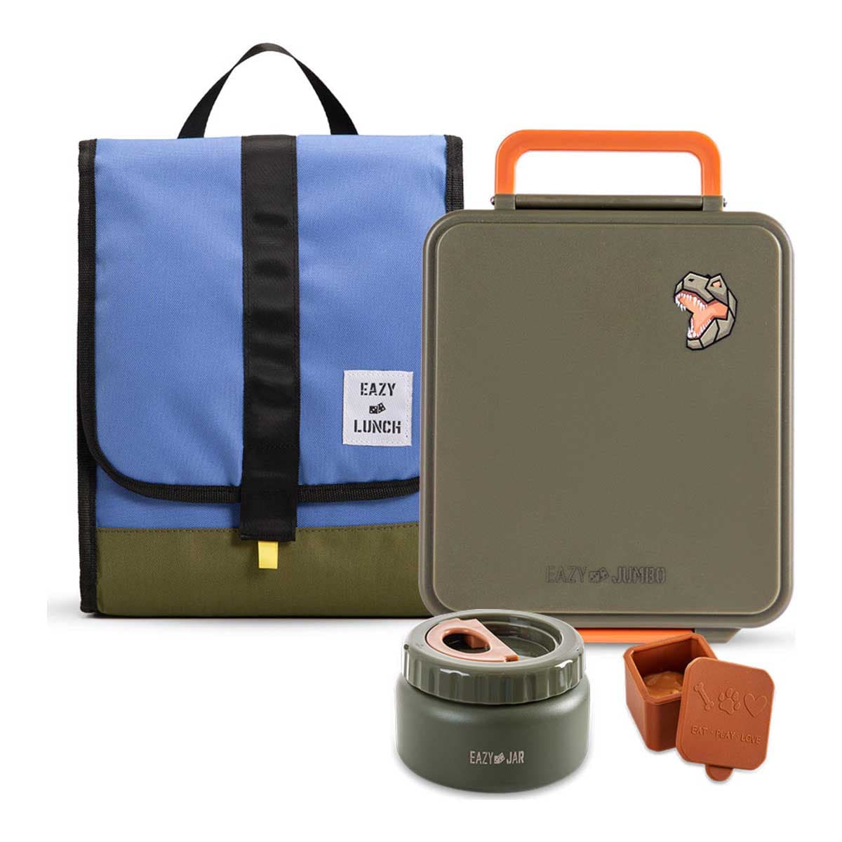 Eazy Kids Green Jumbo Bento Lunch Box with Lunch Bag, Thermos & Dip Jar Set