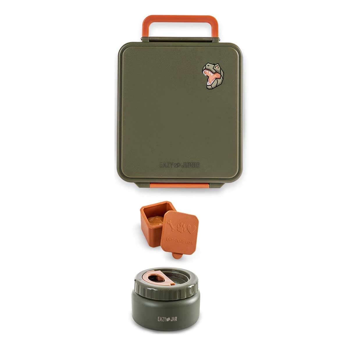 Eazy Kids Green Jumbo Bento Lunch Box with Thermos & Dip Jar Set