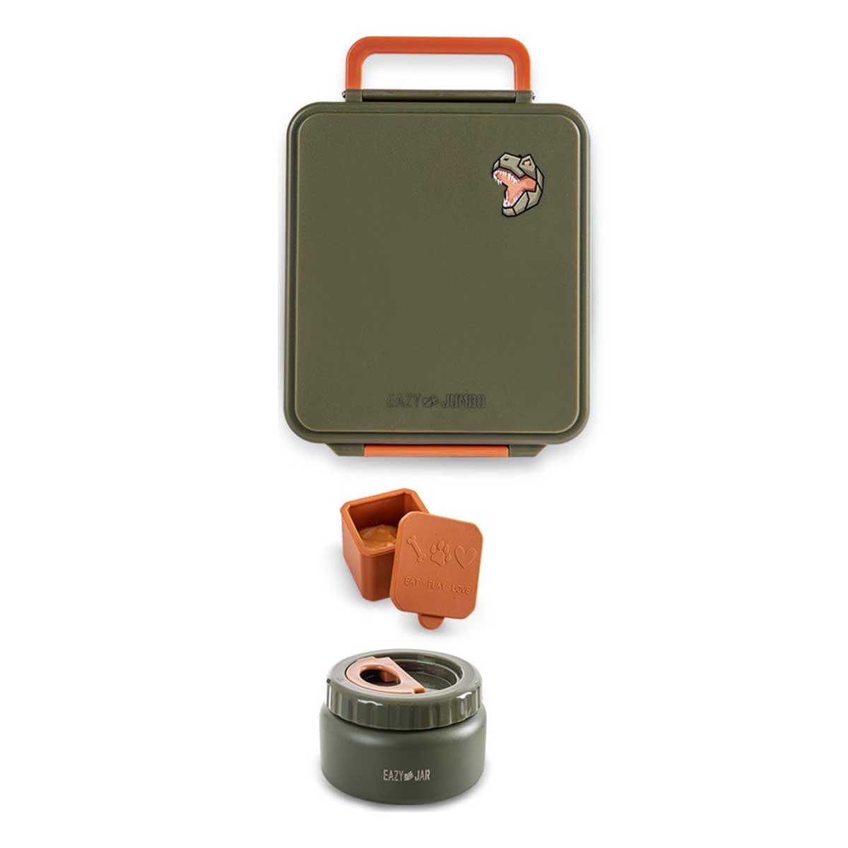 Eazy Kids Green Jumbo Bento Lunch Box with Thermos & Dip Jar Set