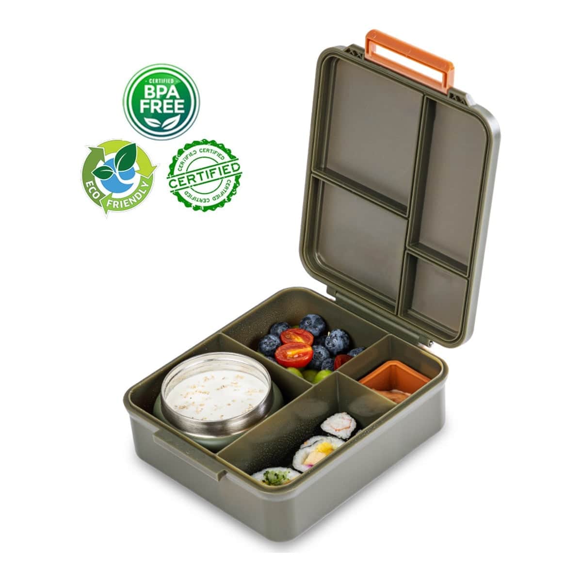 Eazy Kids Green Jumbo Bento Lunch Box with Thermos & Dip Jar Set