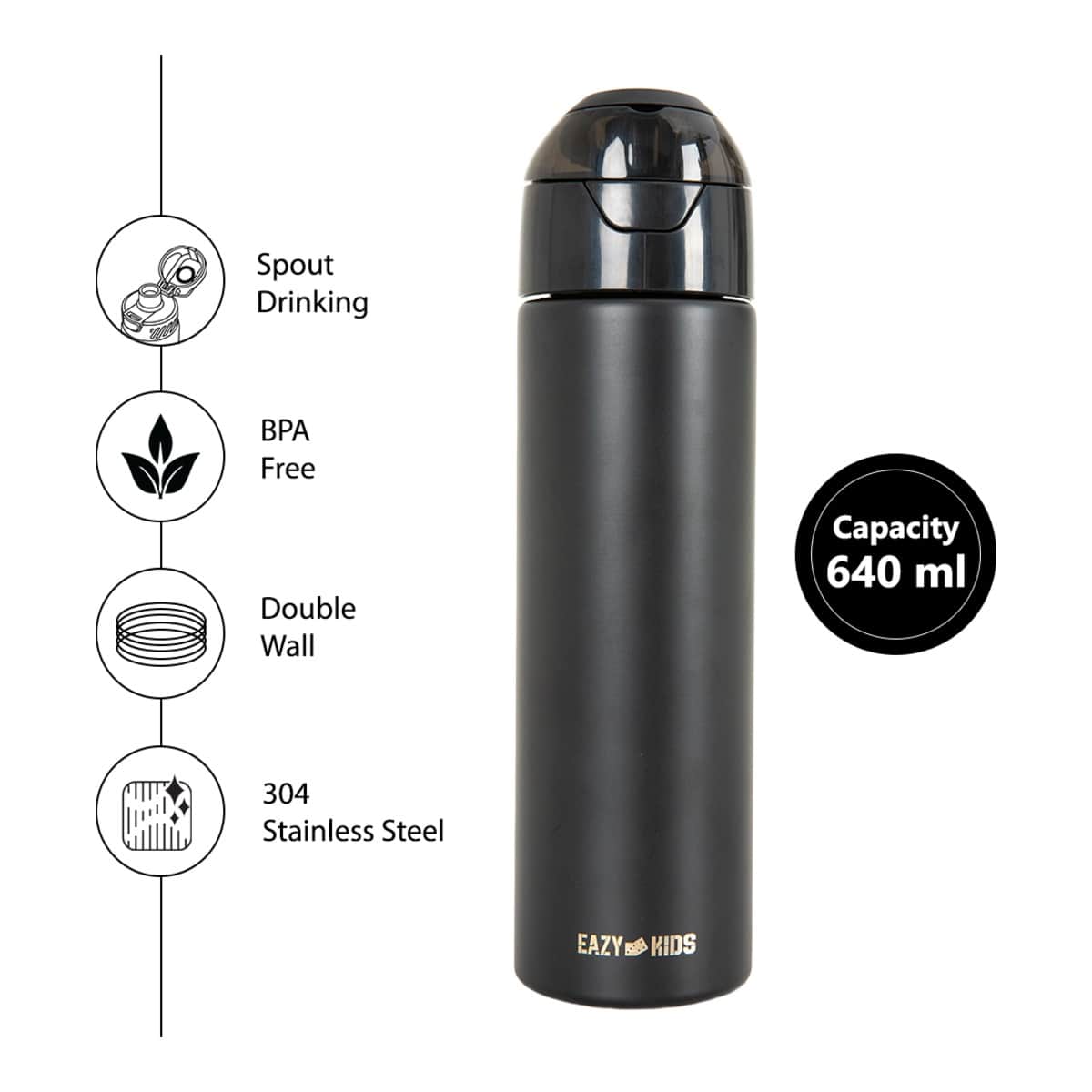 Eazy Kids Grey 16" Backpack with Laptop Sleeve & 640ml Insulated Water Bottle Set
