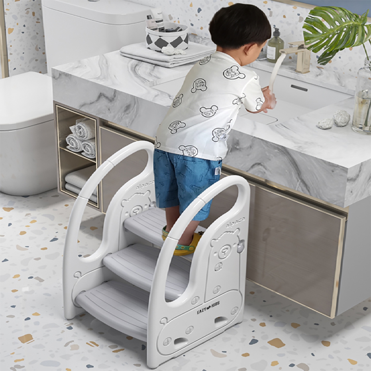 Eazy Kids Grey 3 Step Stool Unisex, 3-4 Years