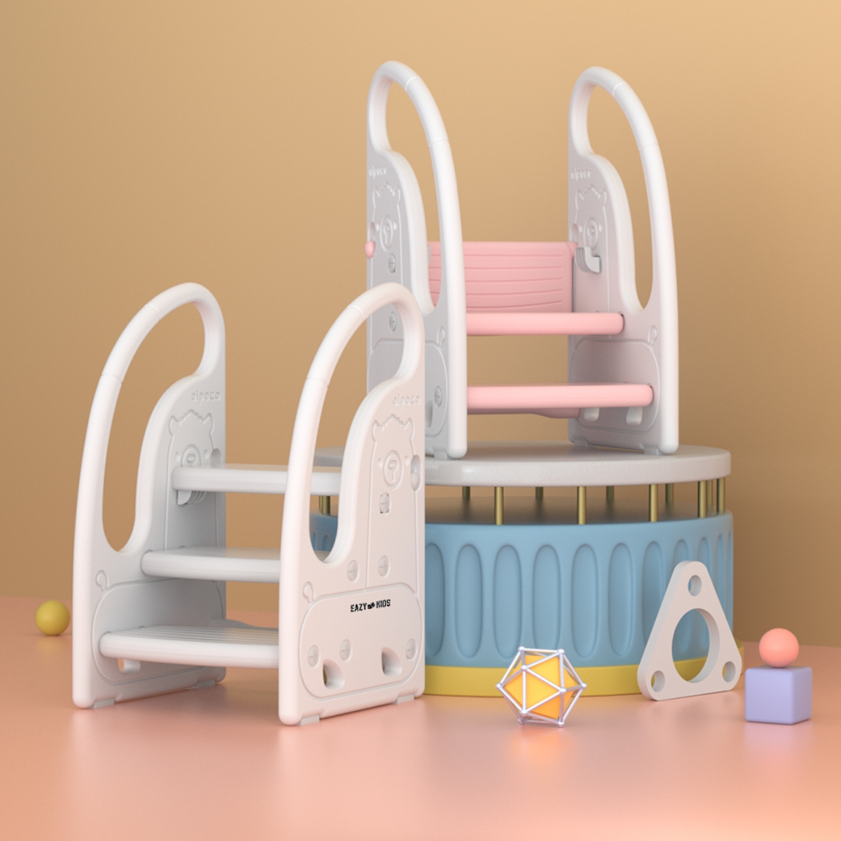 Eazy Kids Grey 3 Step Stool Unisex, 3-4 Years