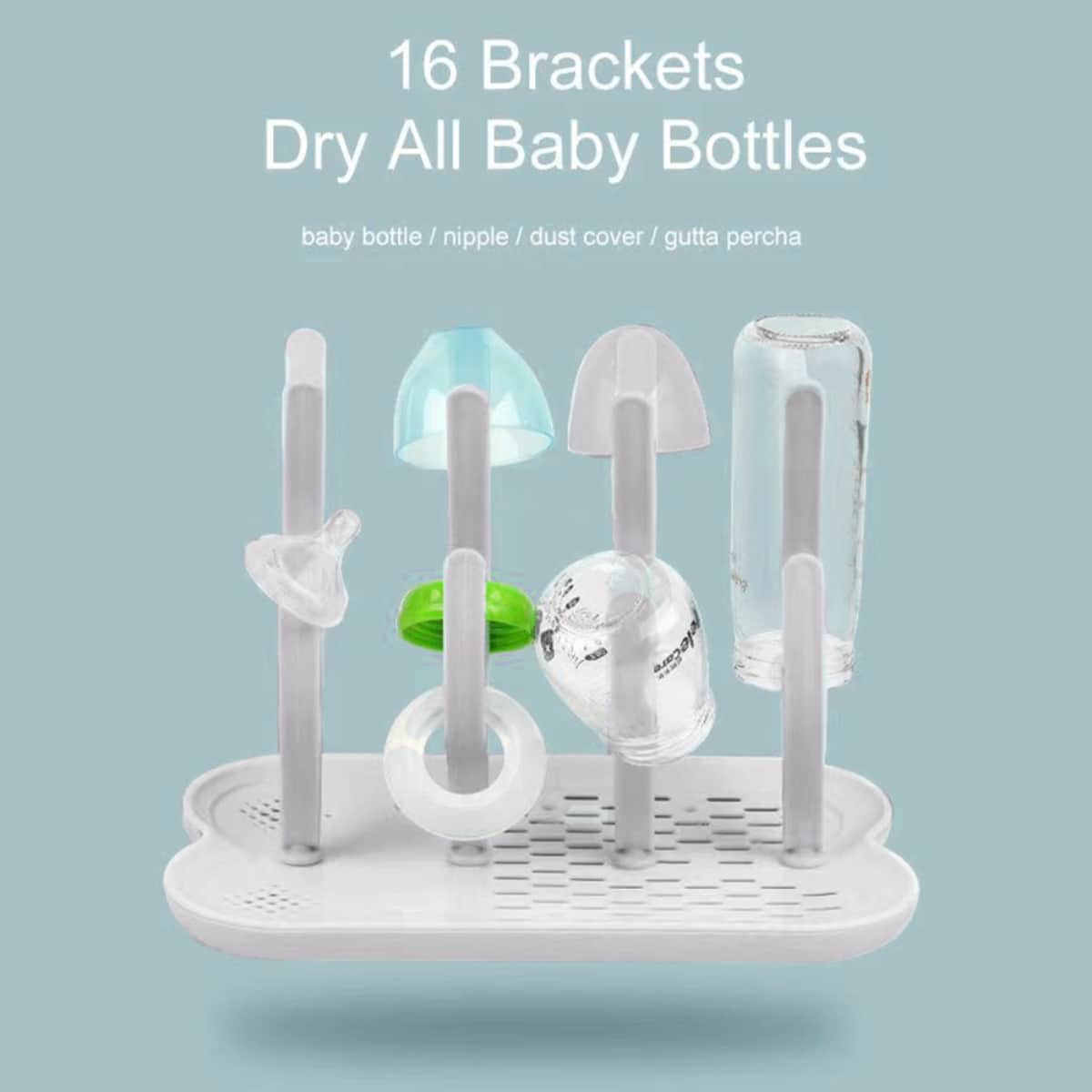 Eazy Kids Grey Baby Bottle Drying Rack 16 Peg Unisex, 13+ Years