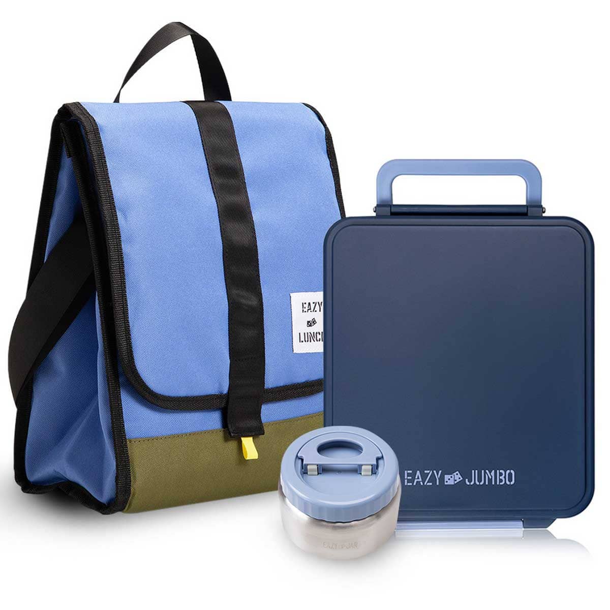 Eazy Kids Grey Insulated Lunch Bag with Jumbo Bento Lunch Box