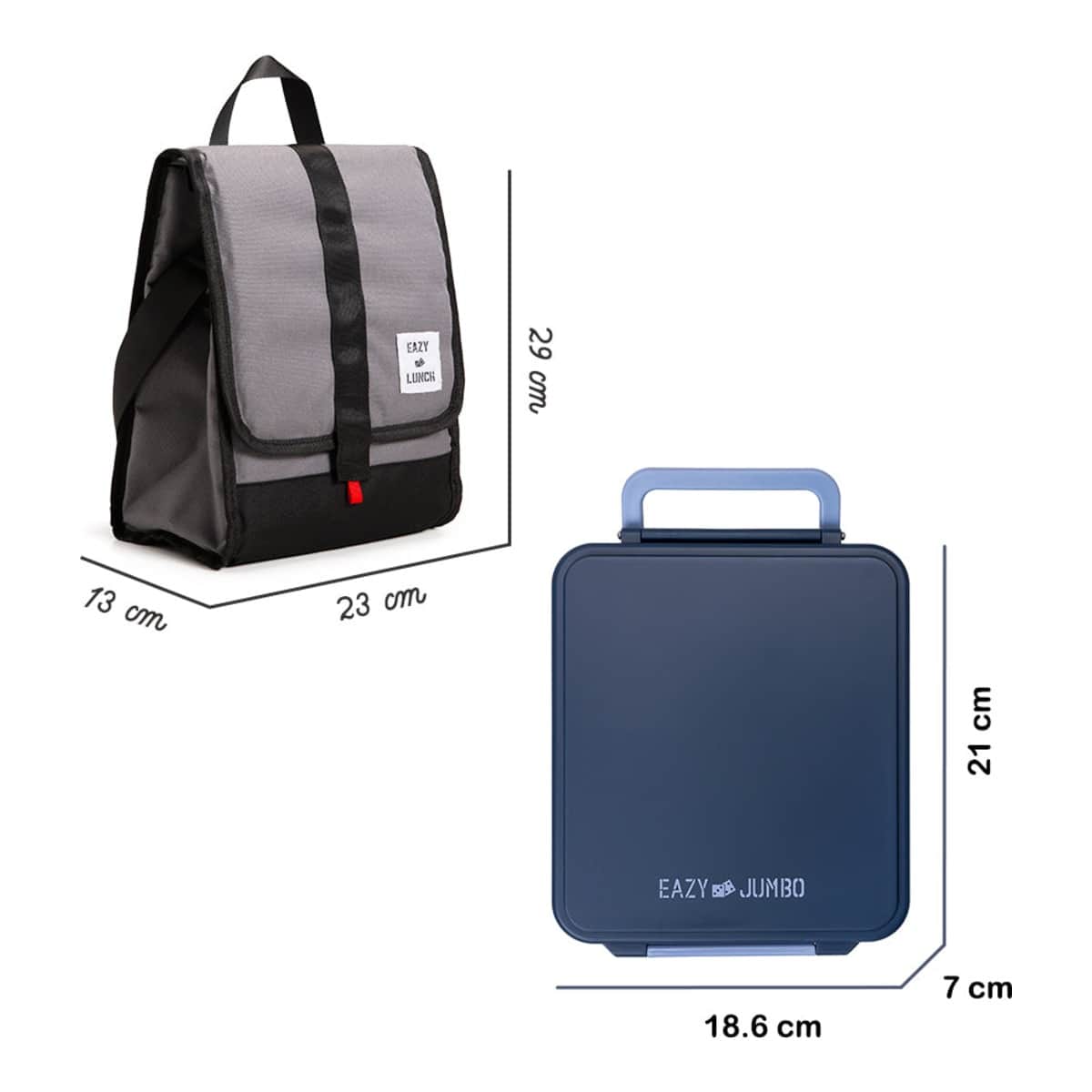 Eazy Kids Grey Jumbo Bento Box with Lunch Bag, Thermos & Dip Jar Set