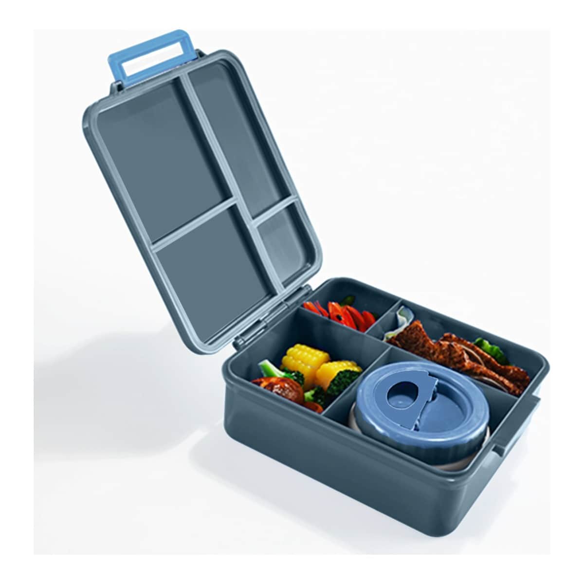 Eazy Kids Grey Jumbo Bento Lunch Box with Lunch Bag, Thermos & Dip Jar Set