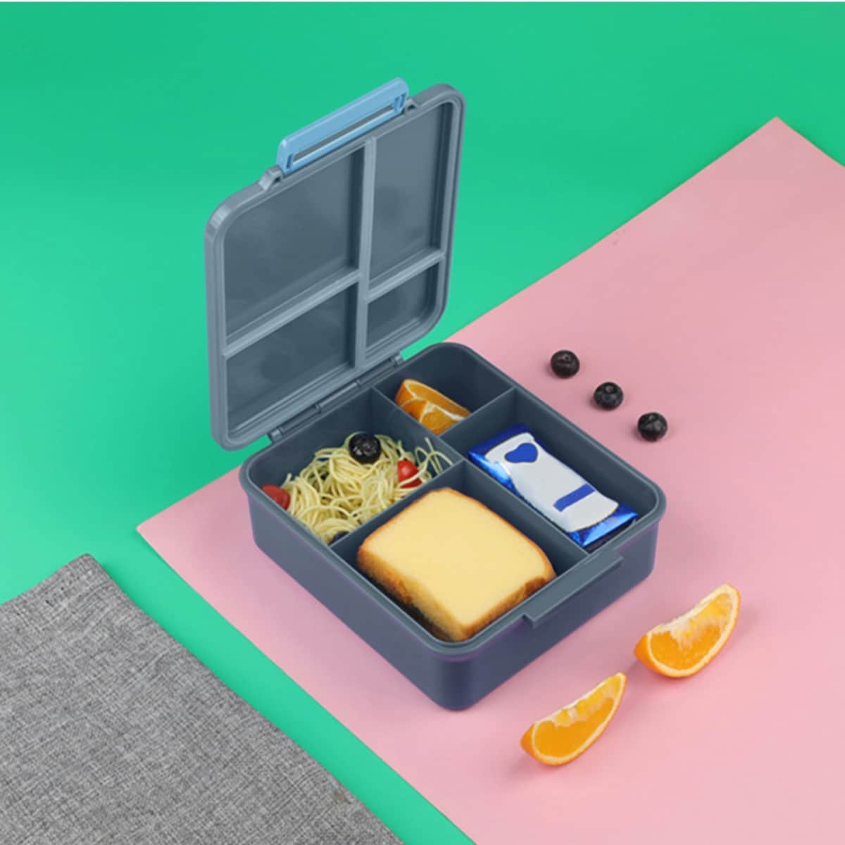 Eazy Kids Grey Jumbo Bento Lunch Box with Lunch Bag, Thermos & Dip Jar Set