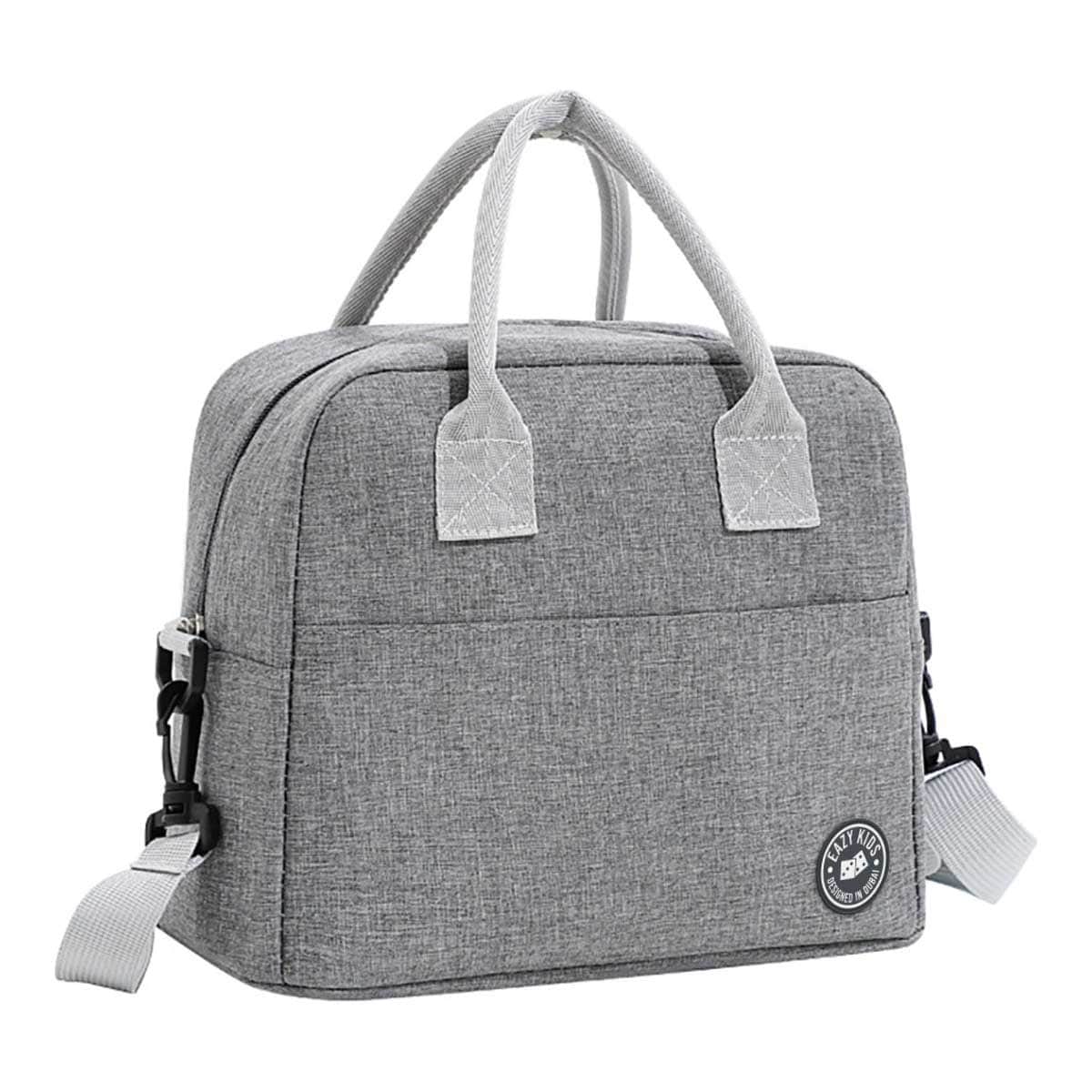 Eazy Kids Grey Jumbo Bento Lunch Box with Lunch Bag, Thermos & Dip Jar Set