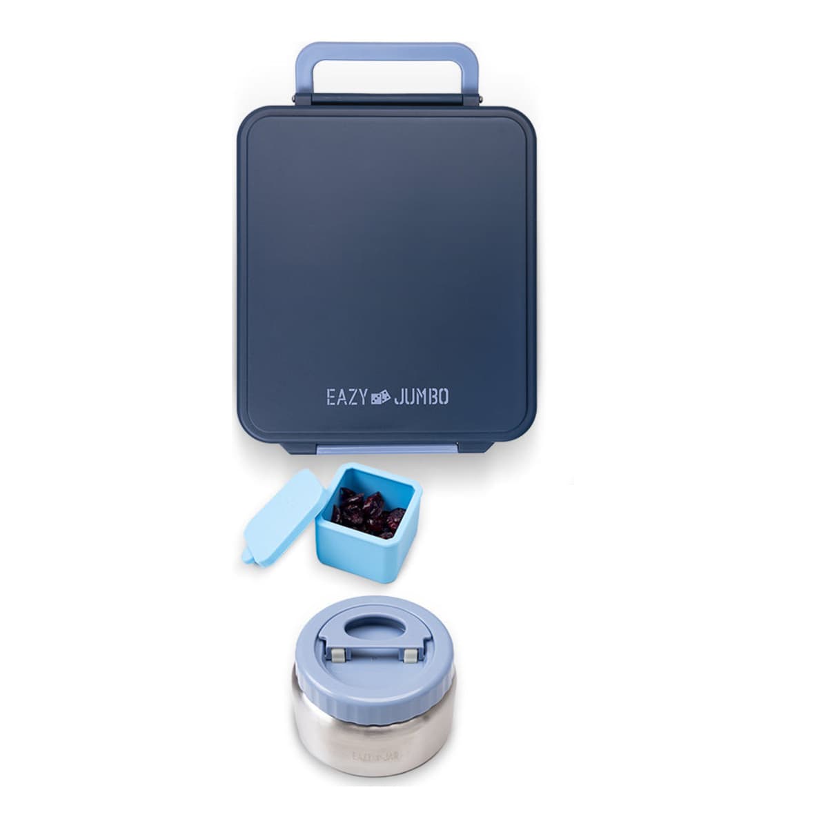 Eazy Kids Grey Jumbo Bento Lunch Box with Thermos & Dip Jar Set