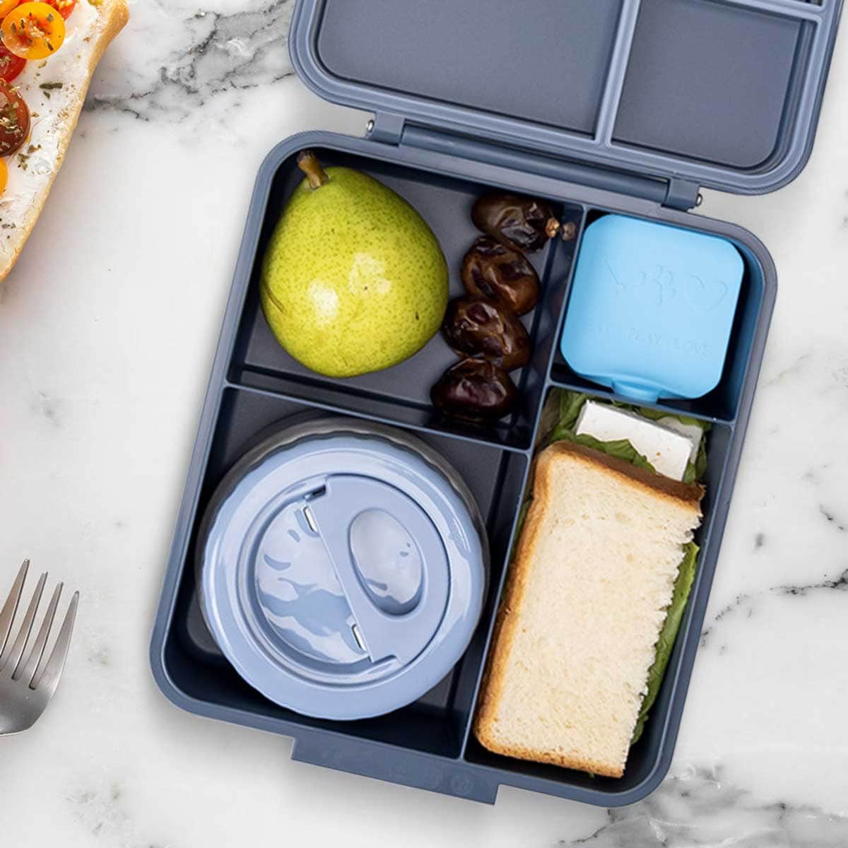 Eazy Kids Grey Jumbo Bento Lunch Box with Thermos & Dip Jar Set