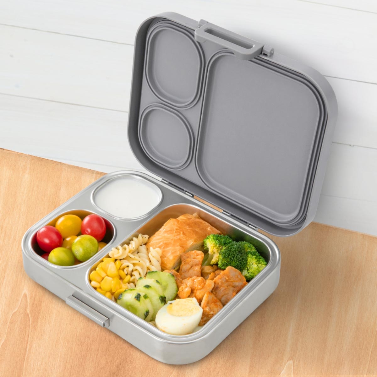 Eazy Kids Grey Premium Lunch Box with 710ml Water Bottle