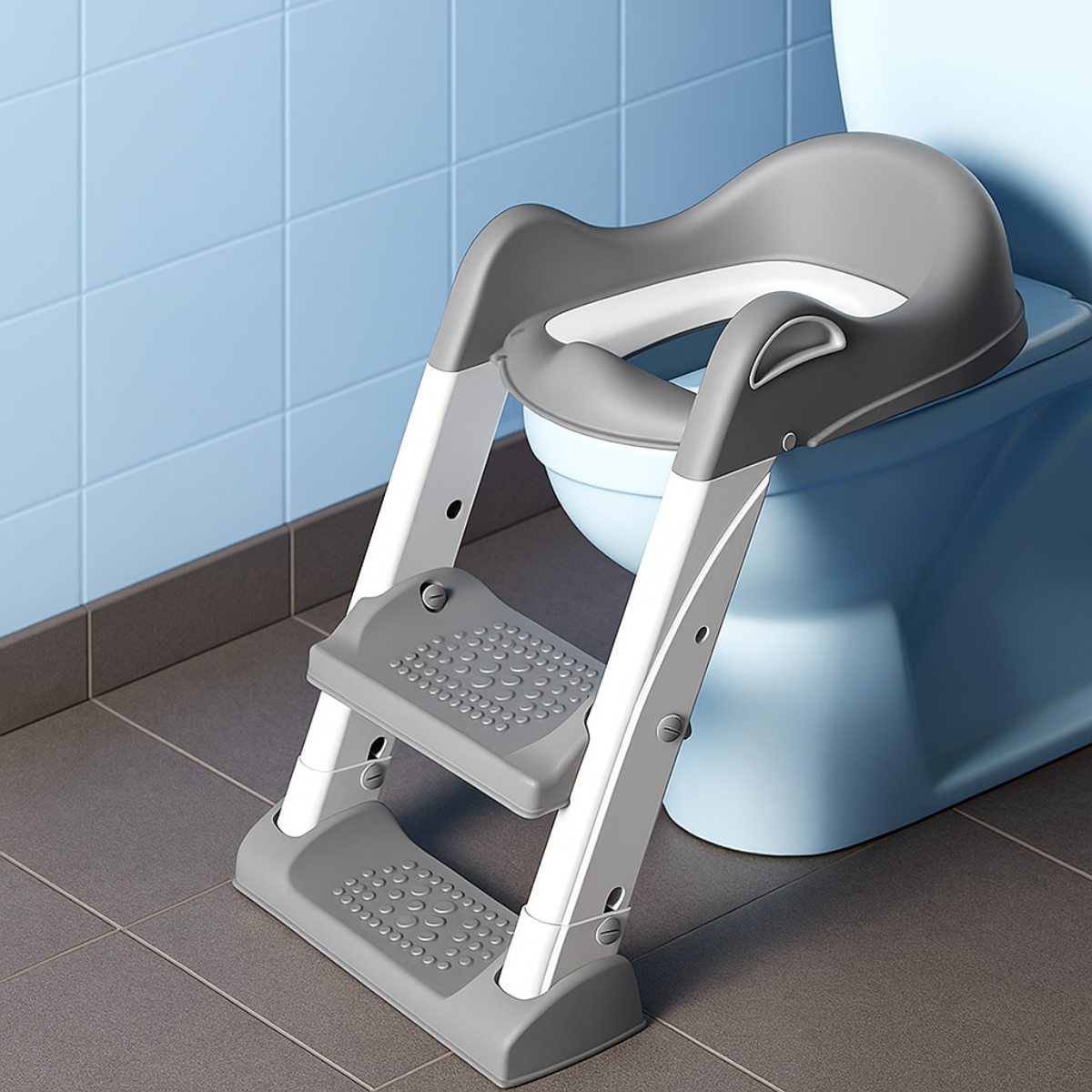 Eazy Kids Grey Step Stool Foldable Potty Trainer Seat Toddler, 0-2 Years