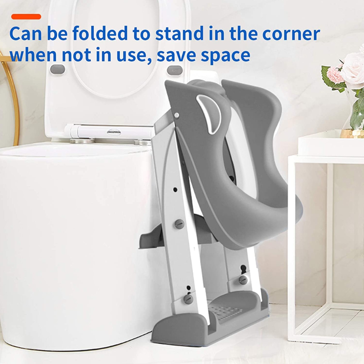 Eazy Kids Grey Step Stool Foldable Potty Trainer Seat Toddler, 0-2 Years