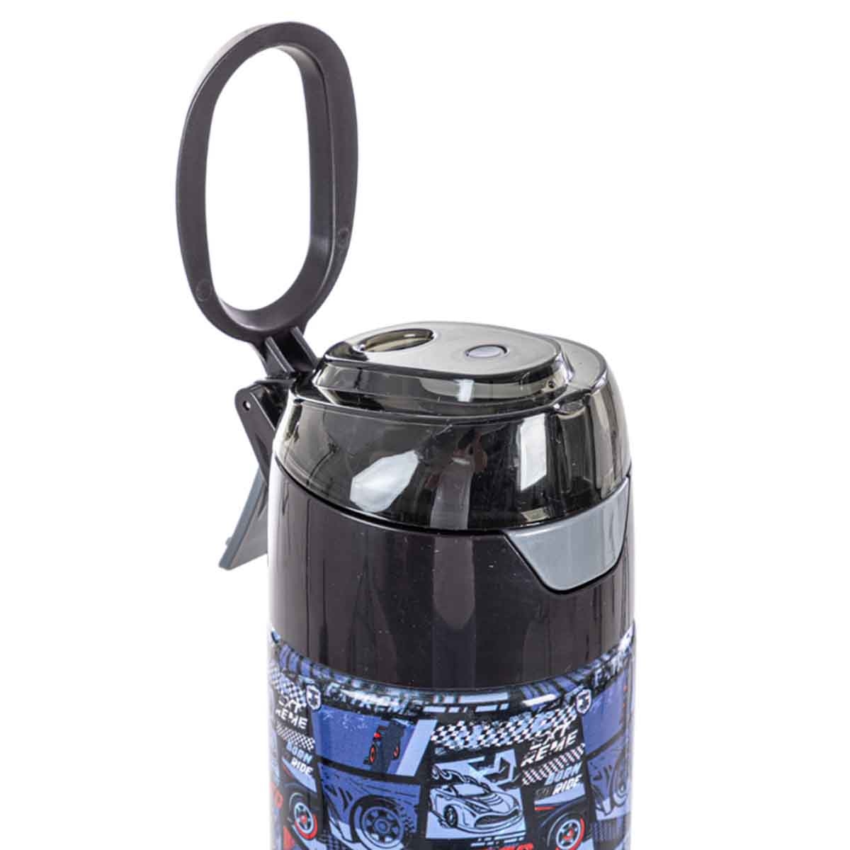 إيزي كيدز زجاجة ماء ستيل معزولة 640 مل بتصميم سباق سيارات مع بخاخ