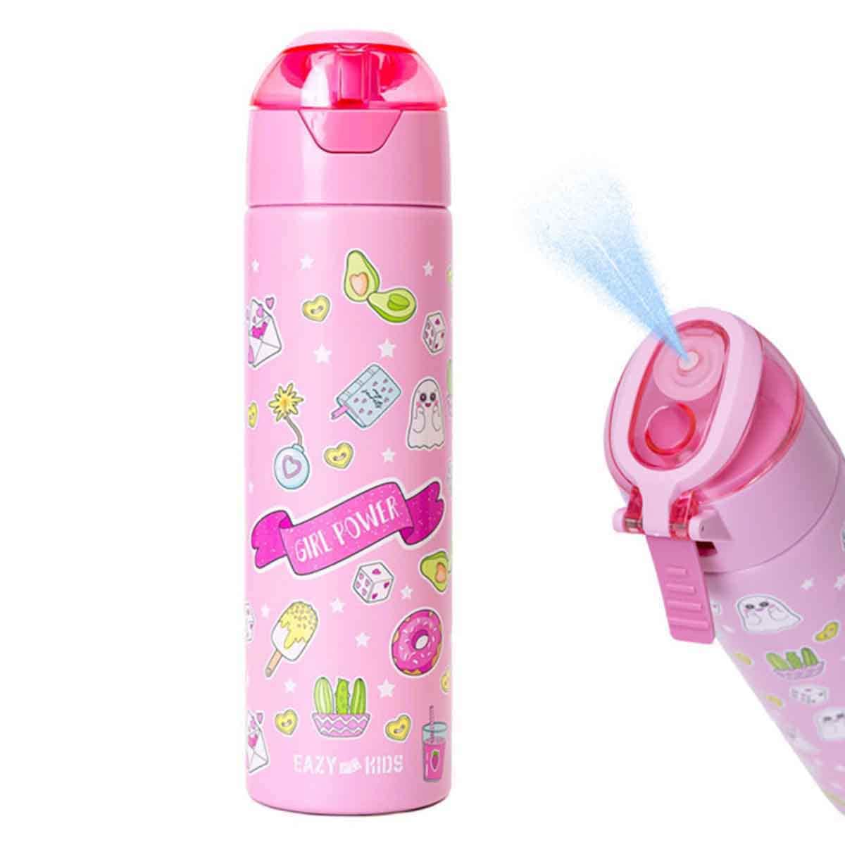 Eazy Kids 640ml Pink Insulated Steel Water Bottle with Spray