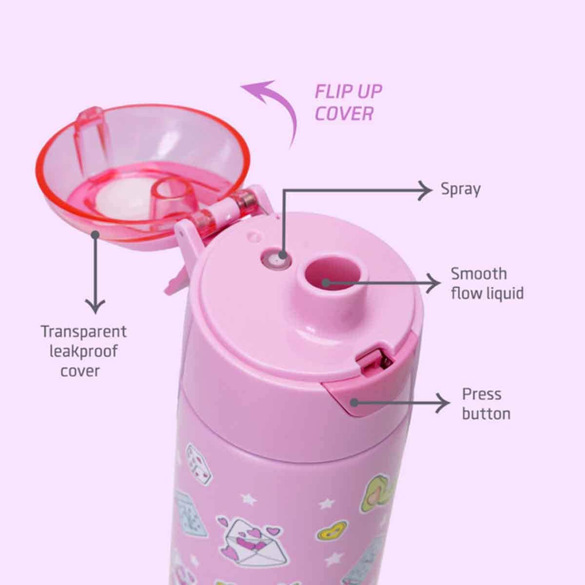 Eazy Kids 640ml Pink Insulated Steel Water Bottle with Spray
