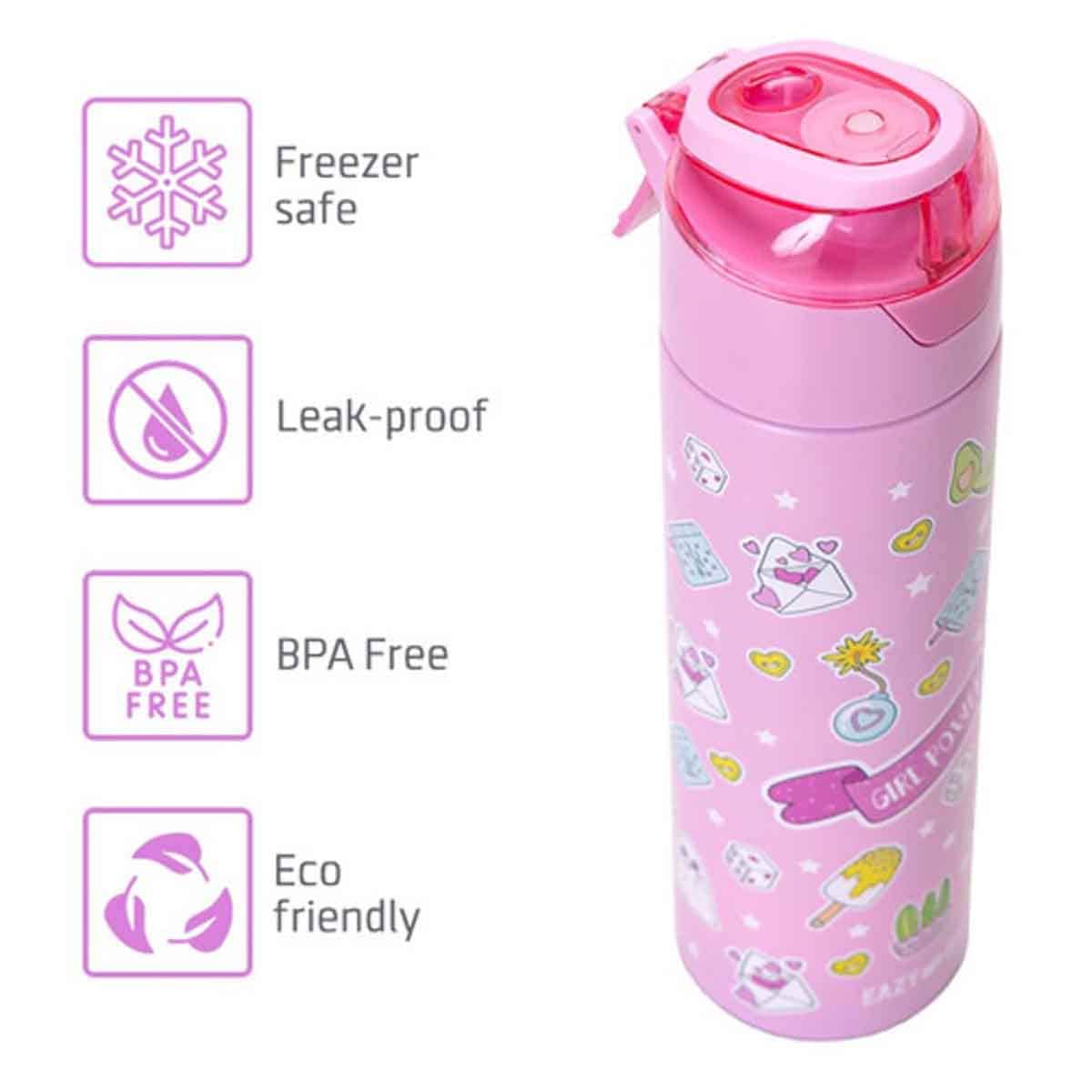 Eazy Kids 640ml Pink Insulated Steel Water Bottle with Spray