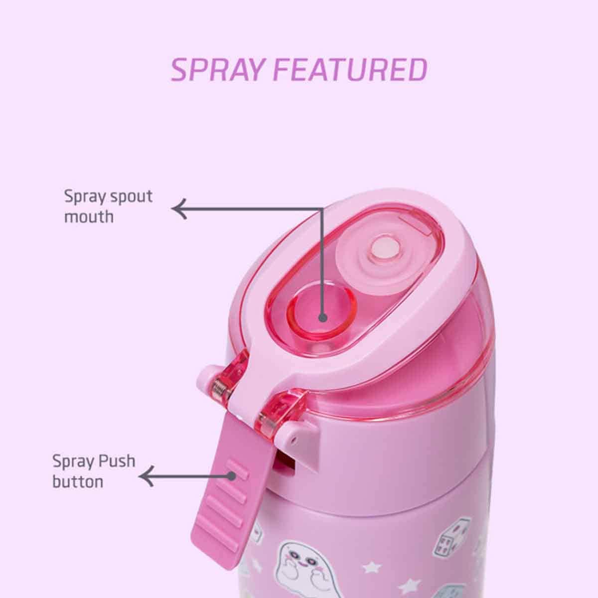 Eazy Kids 640ml Pink Insulated Steel Water Bottle with Spray