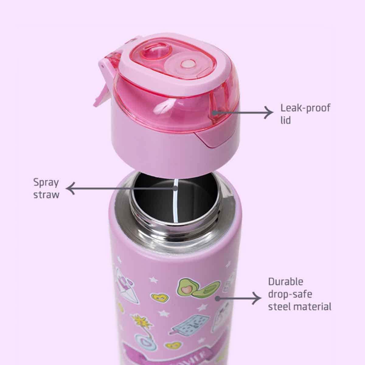 Eazy Kids 640ml Pink Insulated Steel Water Bottle with Spray
