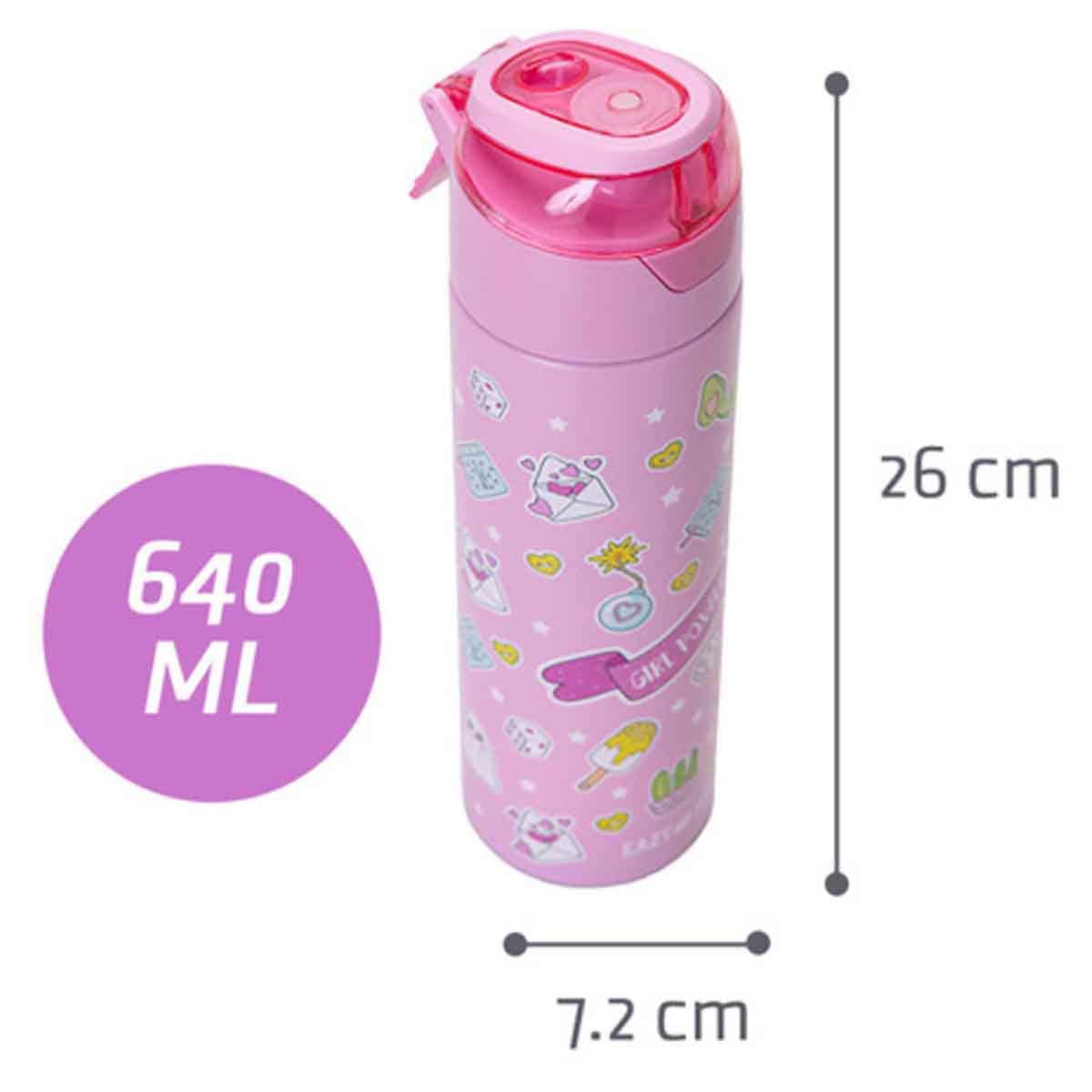 Eazy Kids 640ml Pink Insulated Steel Water Bottle with Spray