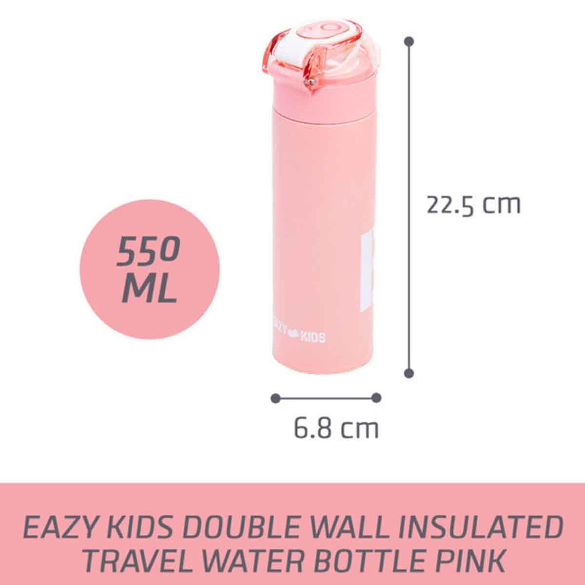 Eazy Kids 550ml Pink Insulated Travel Water Bottle