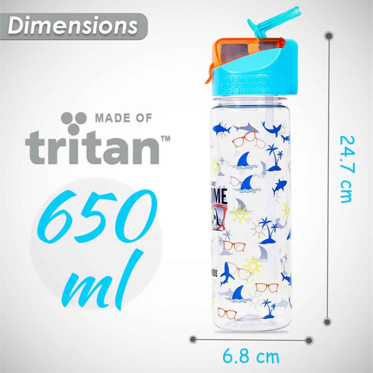 Eazy Kids 650ml Blue Jawsome Shark 2-in-1 Tritan Water Bottle
