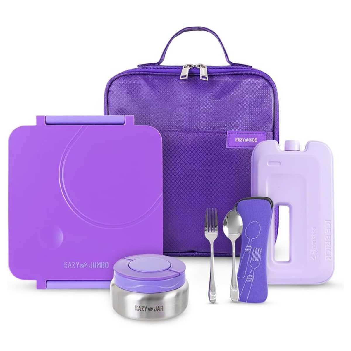 Eazy Kids Jumbo Bento Lunch Box Set with Food Jar, Ice Pack & Insulated Lunch Bag