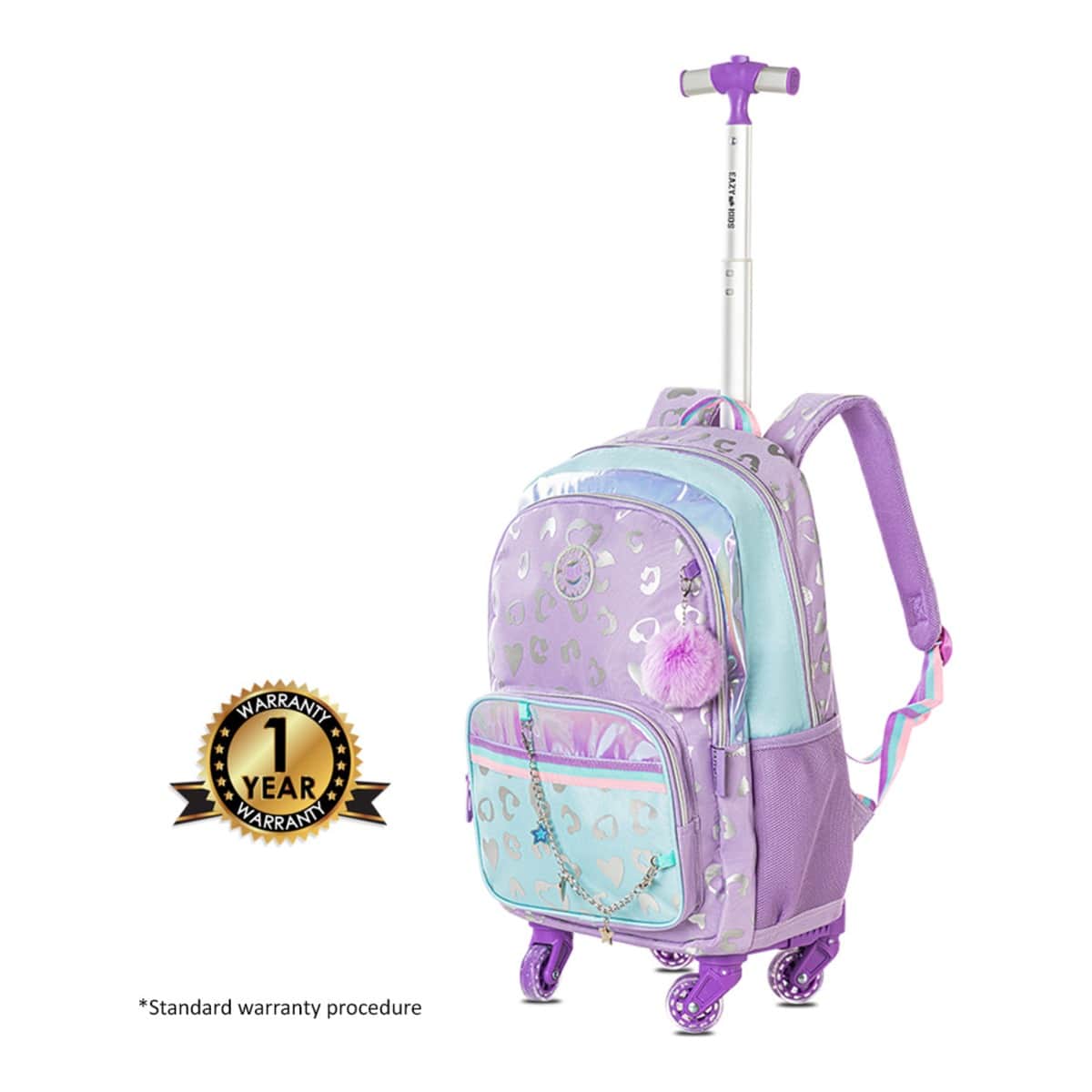 Eazy Kids Love Purple 17" Trolley School Bag with Lunch Bag & Pencil Pouch Set