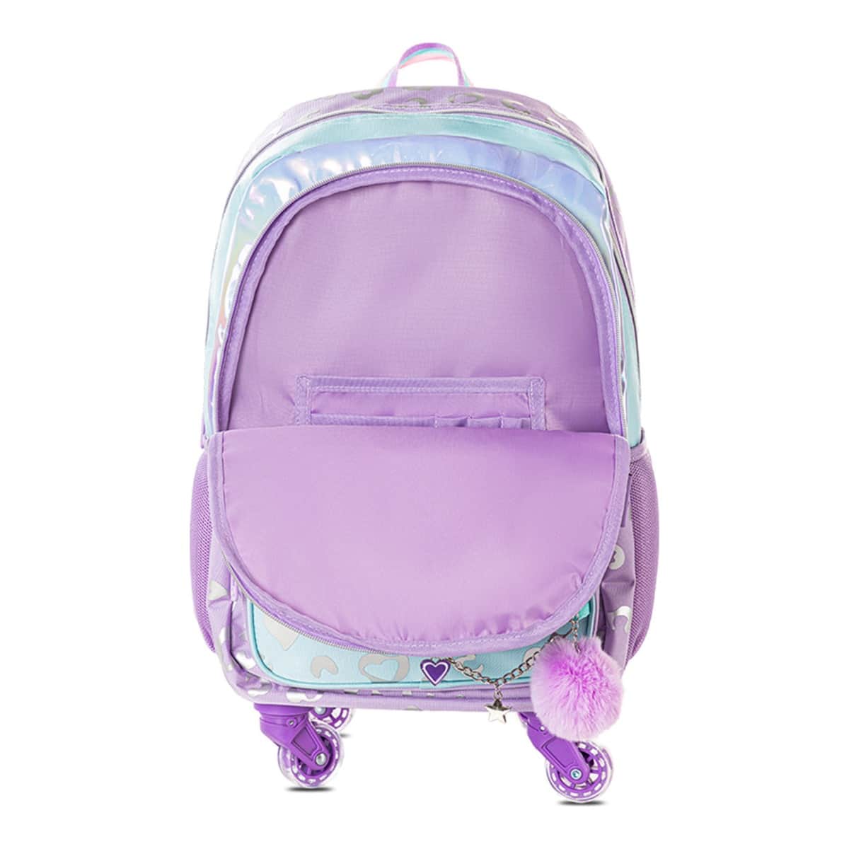 Eazy Kids Love Purple 17" Trolley School Bag with Lunch Bag & Pencil Pouch Set