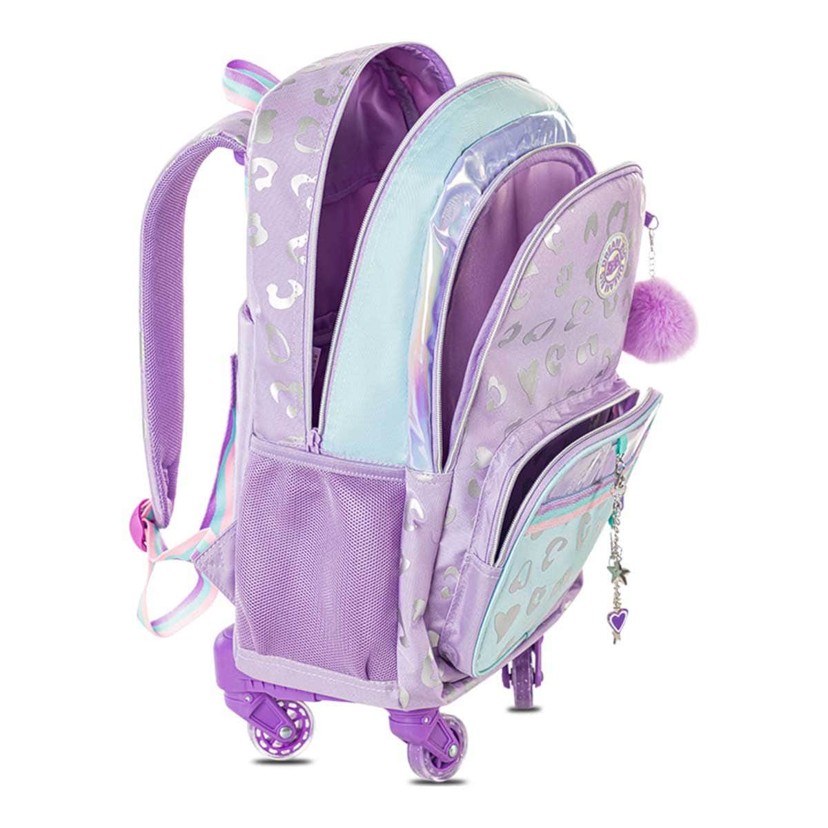 Eazy Kids Love Purple 17" Trolley School Bag with Lunch Bag & Pencil Pouch Set