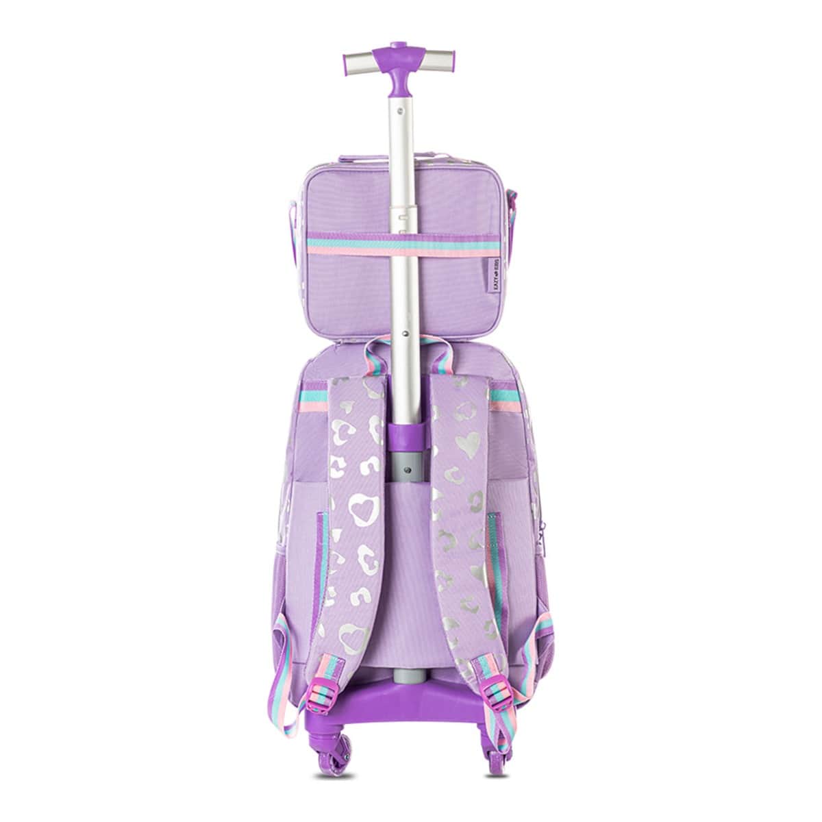 Eazy Kids Love Purple 17" Trolley School Bag with Lunch Bag & Pencil Pouch Set