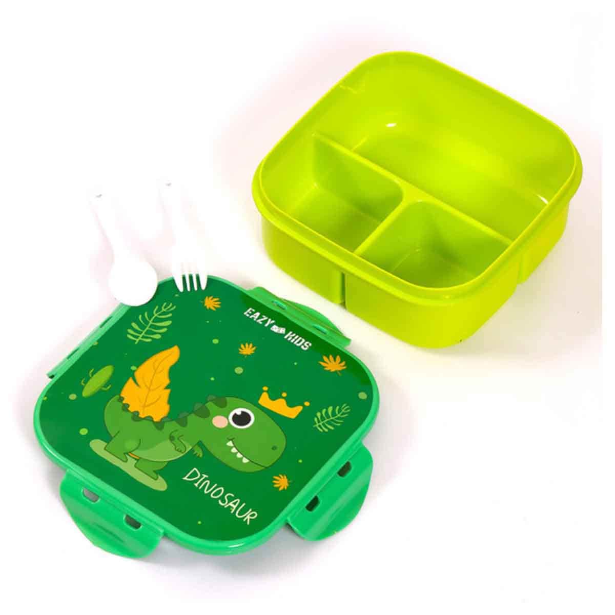 Eazy Kids Dino Green Lunch Box & Water Bottle with Bag