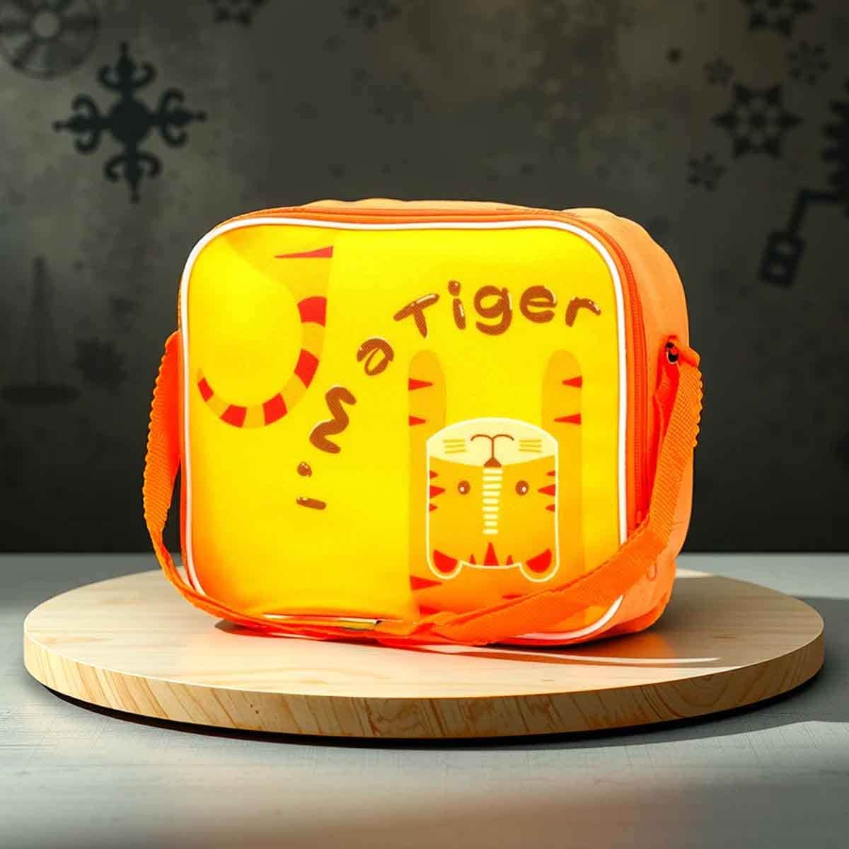 Eazy Kids Tiger Yellow Lunch Box & Water Bottle with Bag