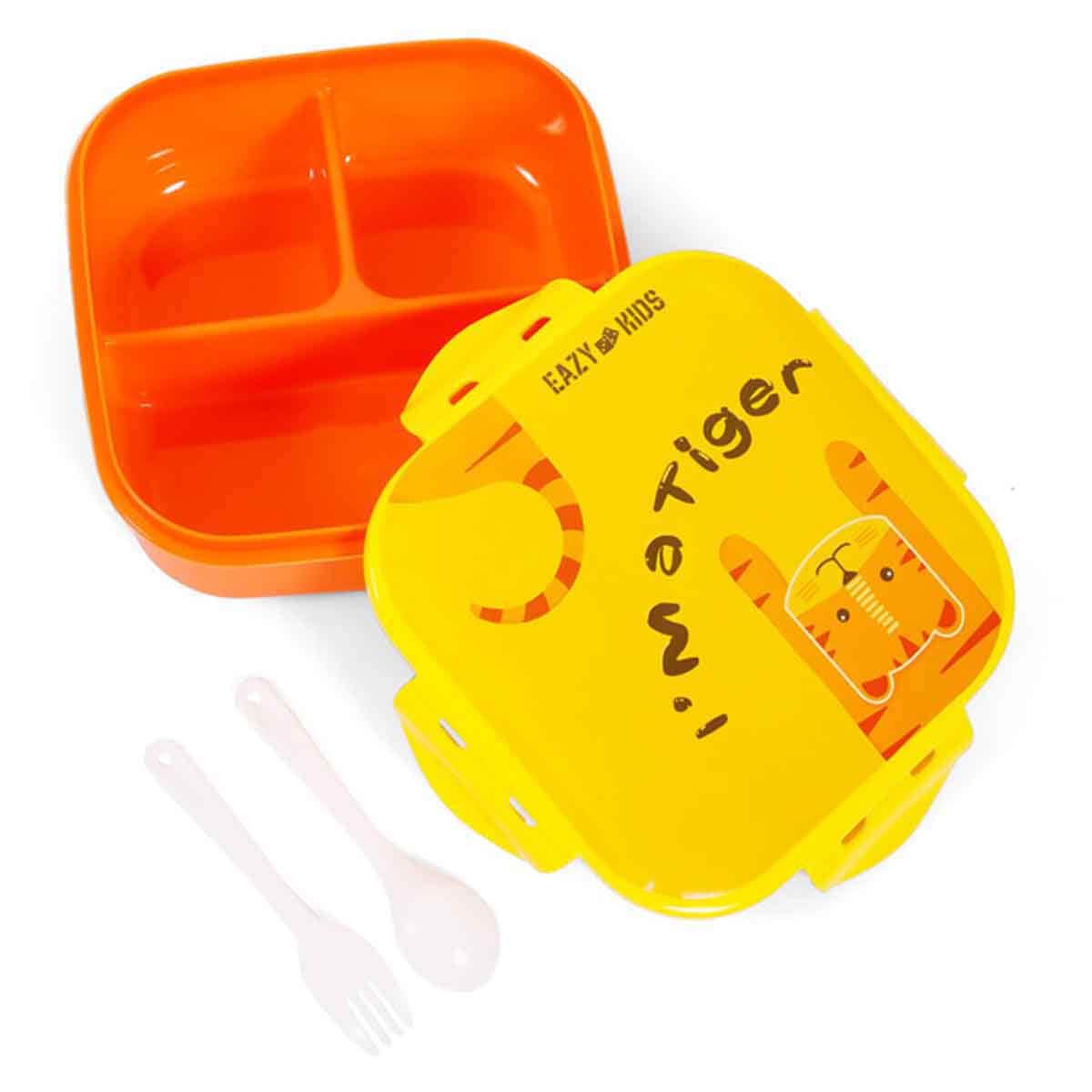 Eazy Kids Tiger Yellow Lunch Box & Water Bottle with Bag