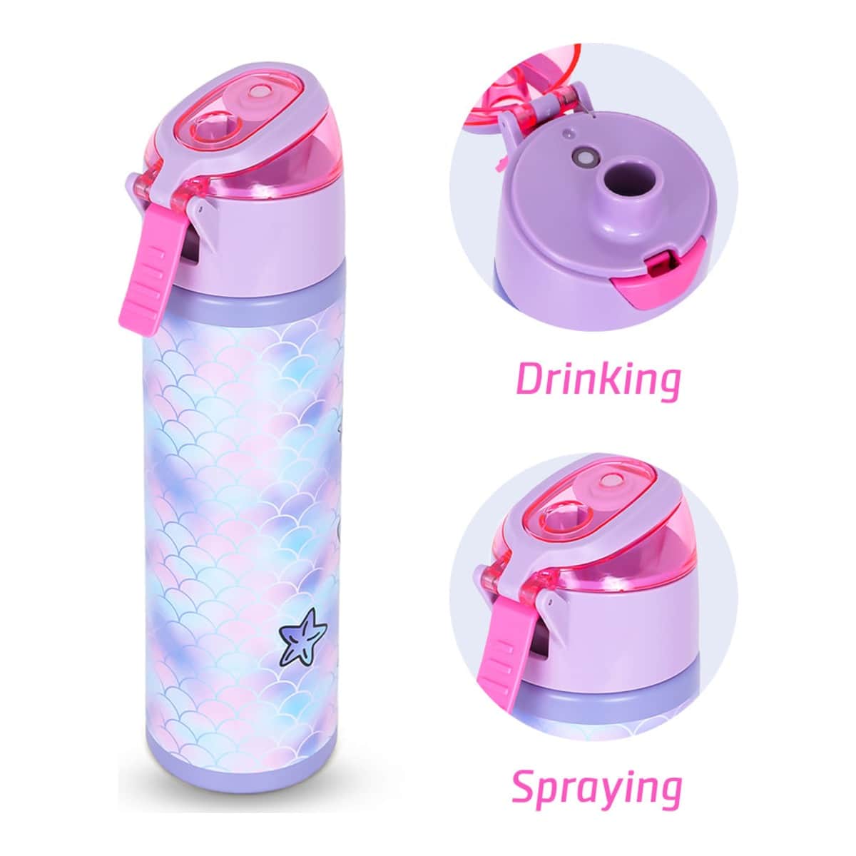 Eazy Kids Mermaid 640ml Insulated Stainless Steel Spray Water Bottle
