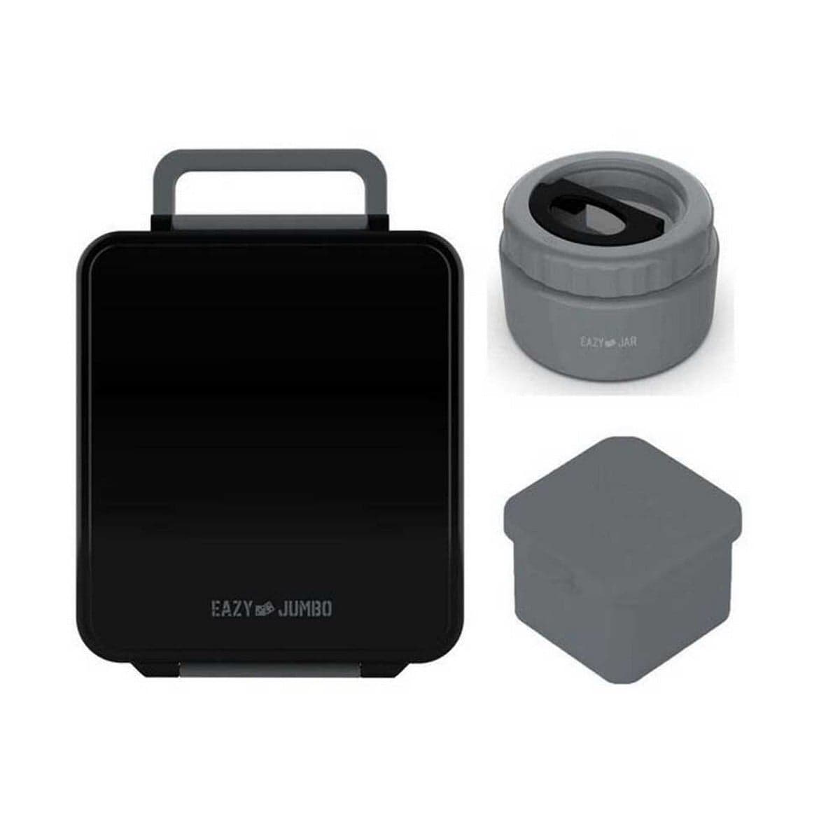 Eazy Kids Midnight Black Jumbo Bento Lunch Box & Thermos with Dip Jar
