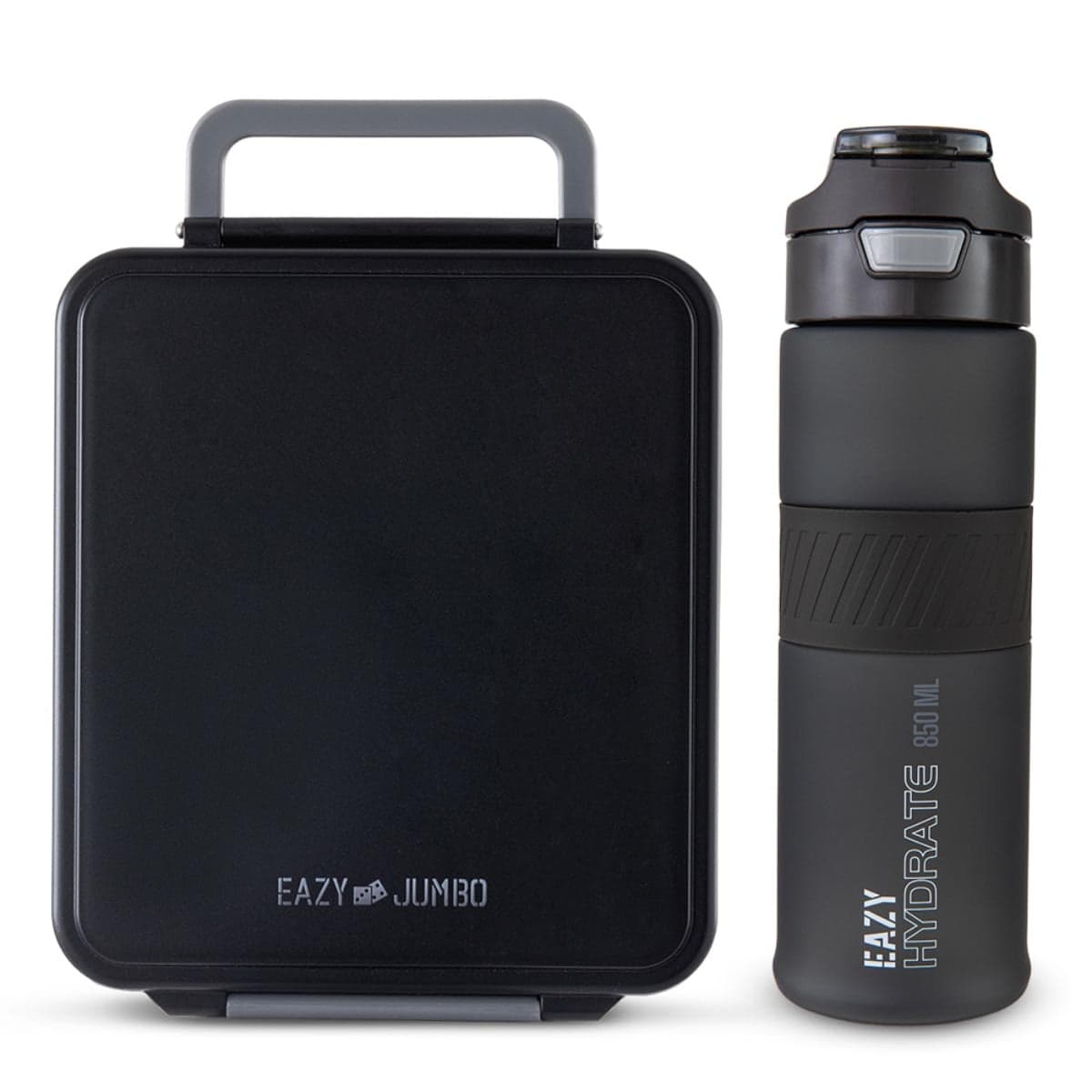 Eazy Kids Midnight Black Jumbo Bento Lunch Box with 850ml Tritan Water Bottle