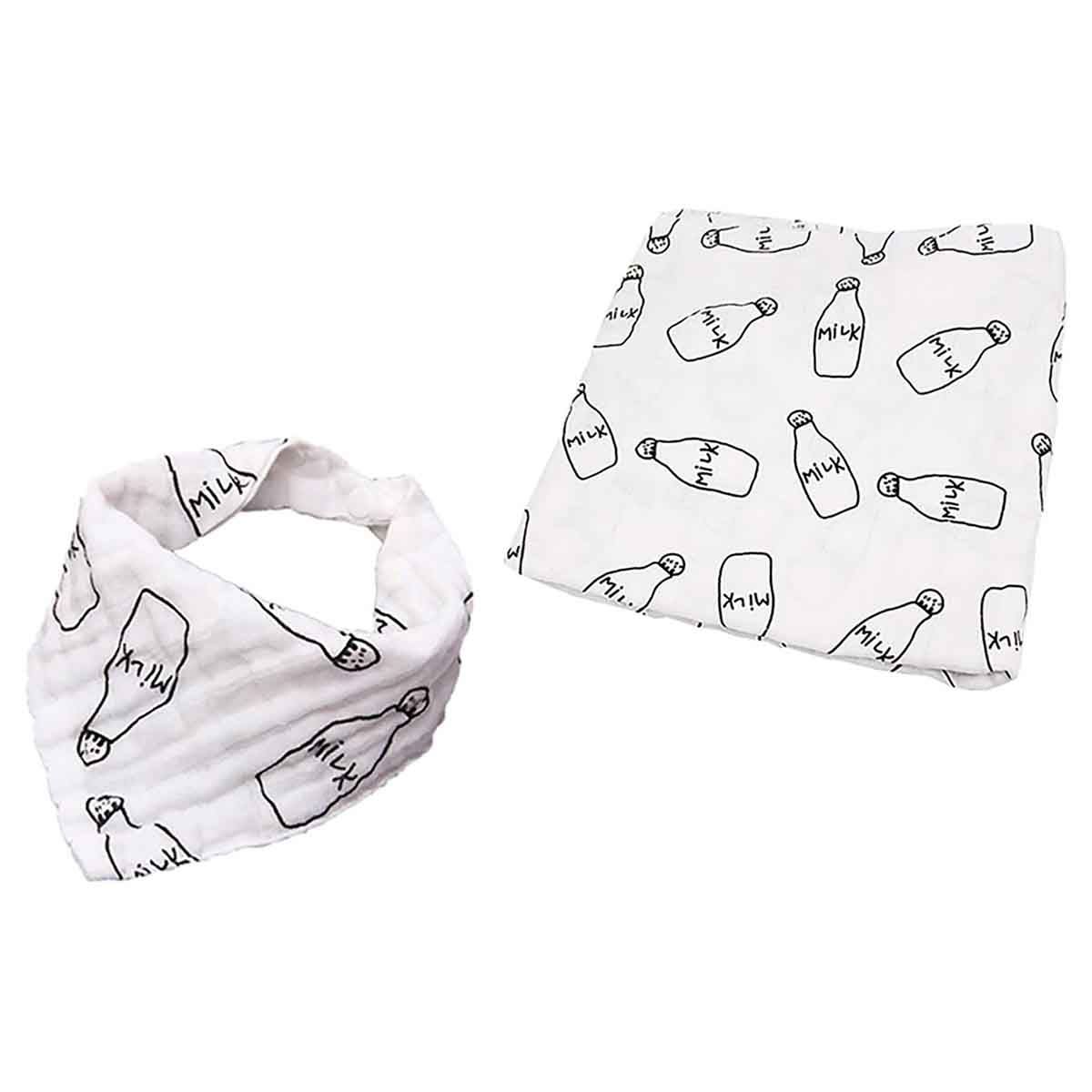 Eazy Kids Muslin Swaddle & Bib Set XL Milk Bottle
