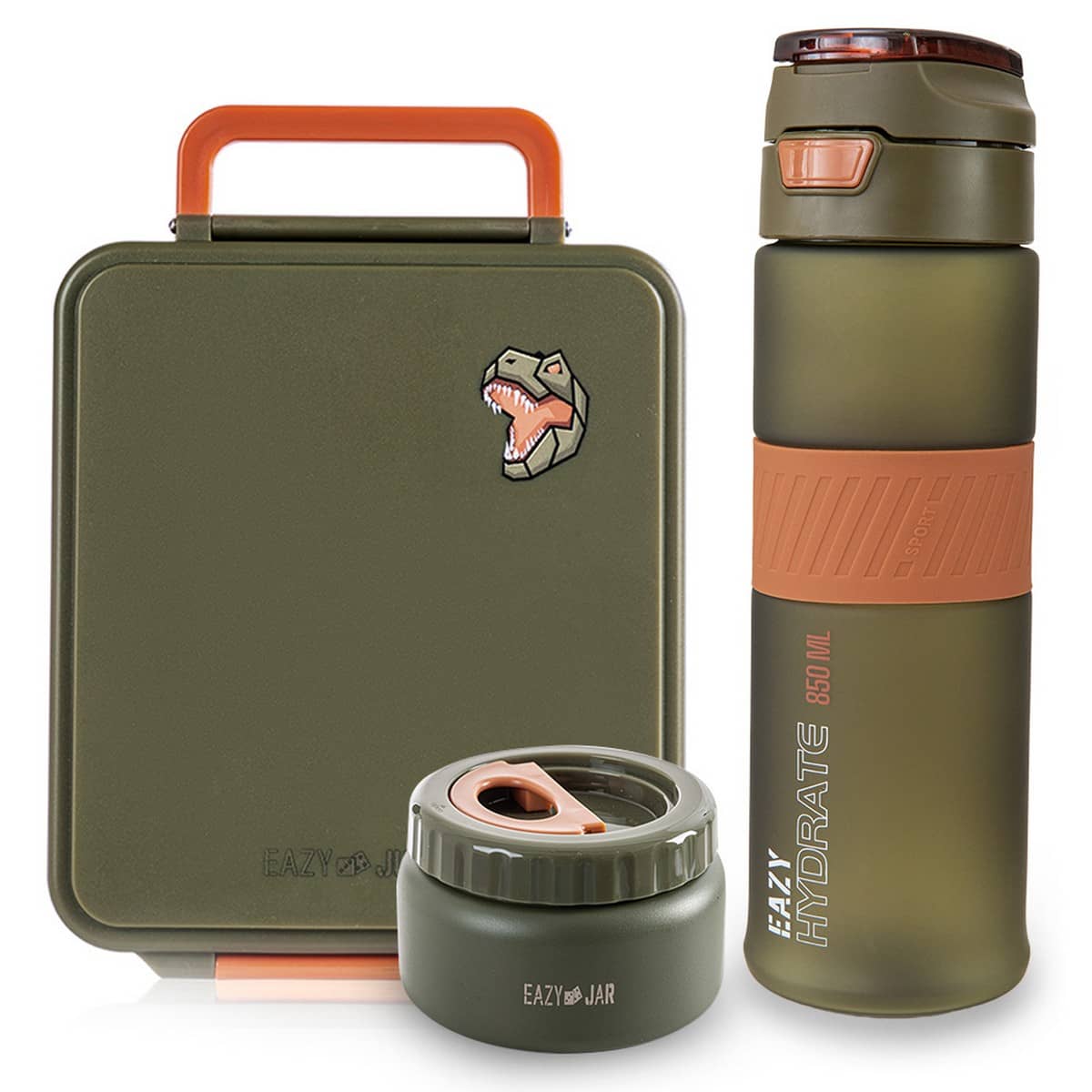 Eazy Kids Olive Green Jumbo Bento Lunch Box with 850ml Tritan Water Bottle