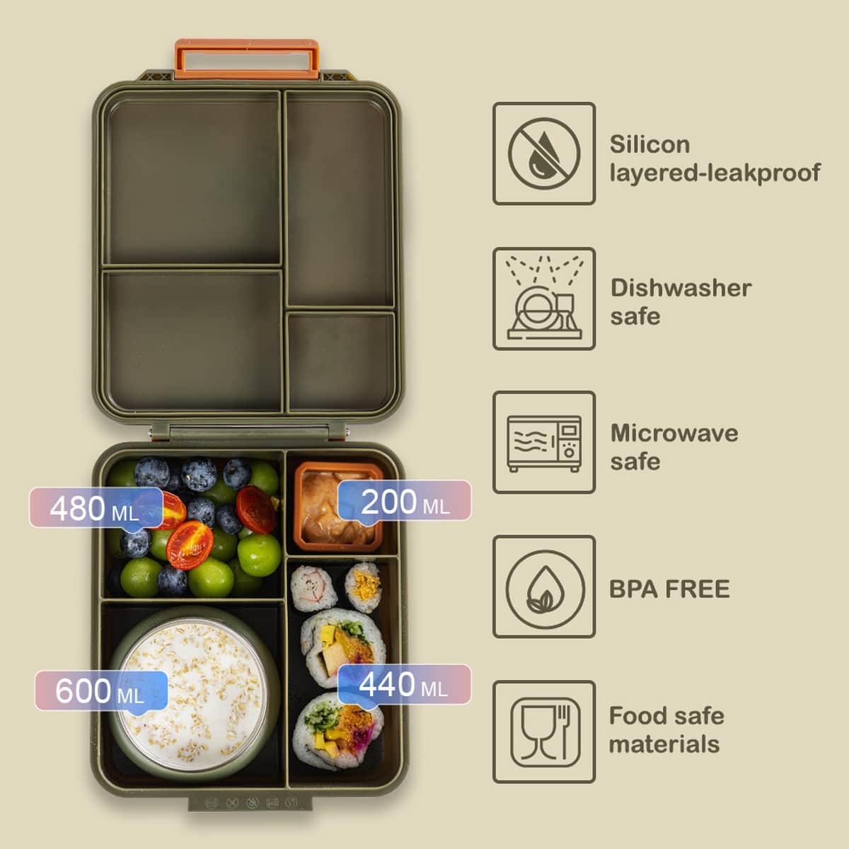 Eazy Kids Jumbo Bento Lunch Box with 850ml Tritan Water Bottle