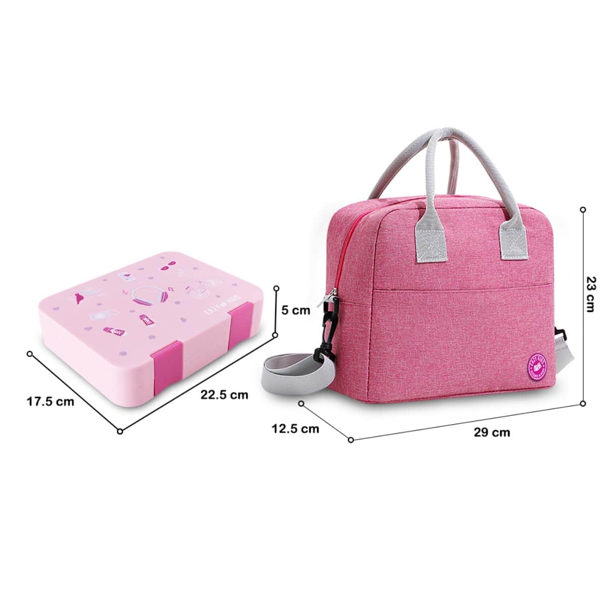 Eazy Kids Pink Convertible Bento Lunch Box with Insulated Lunch Bag