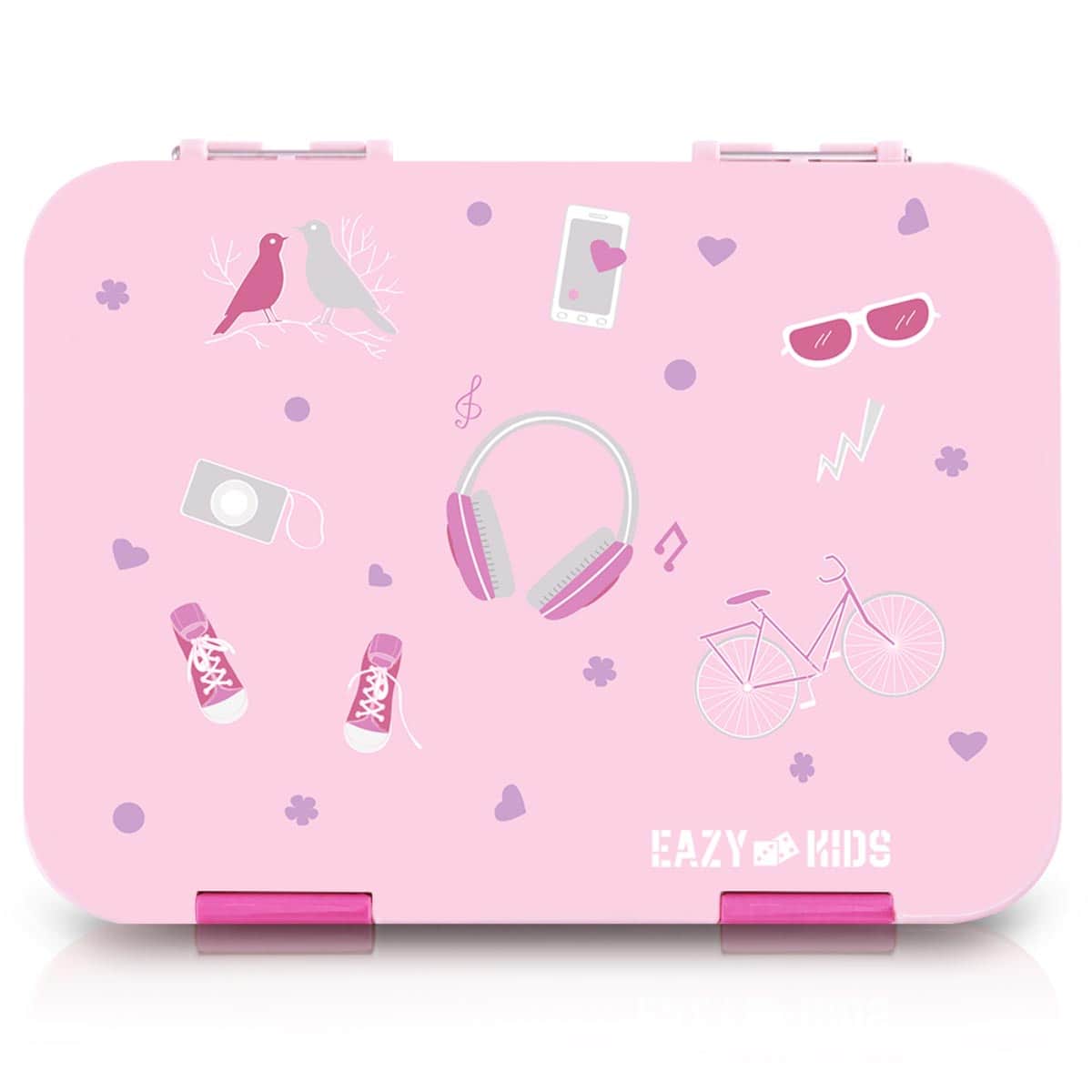 Eazy Kids Pink Convertible Bento Lunch Box with Insulated Lunch Bag