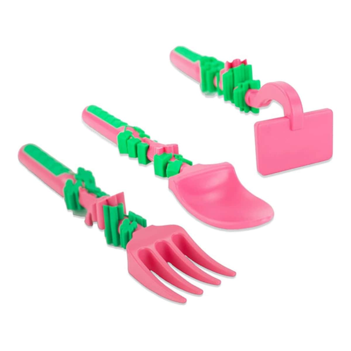 Eazy Kids Pink Gardening Spoon, Fork & Pusher Set