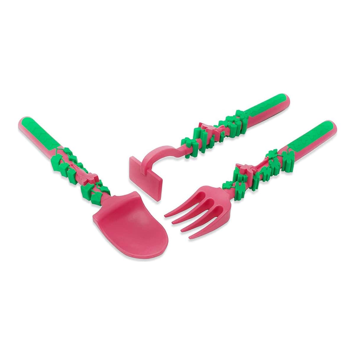 Eazy Kids Pink Gardening Spoon, Fork & Pusher Set