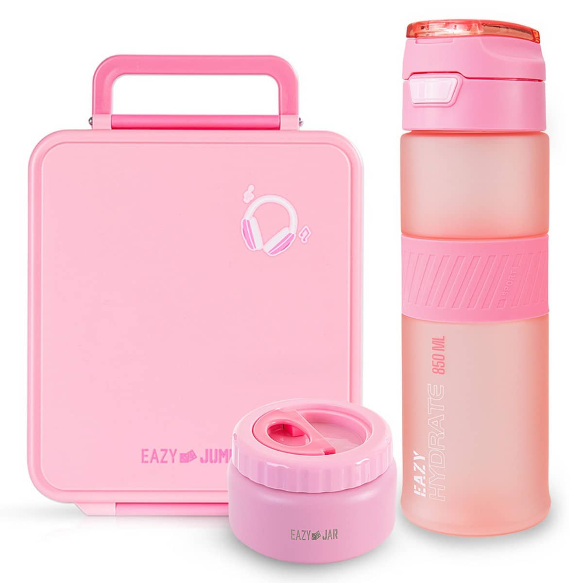 Eazy Kids Pink Jumbo Bento Lunch Box with 850ml Tritan Water Bottle