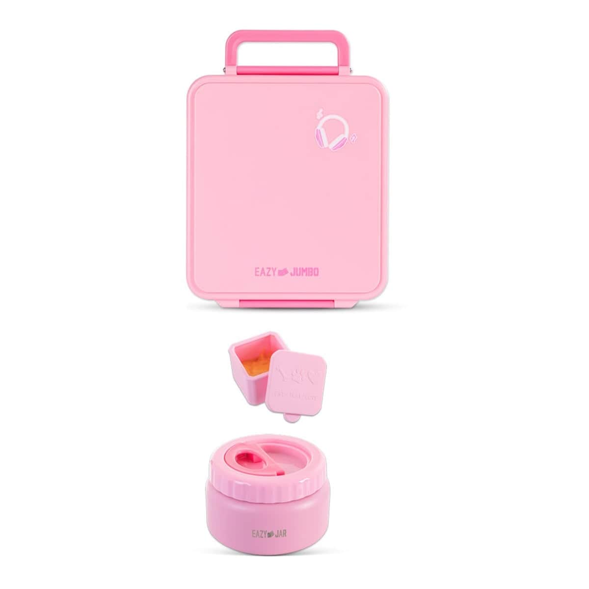 Eazy Kids Pink Jumbo Bento Lunch Box with Thermos & Dip Jar Set