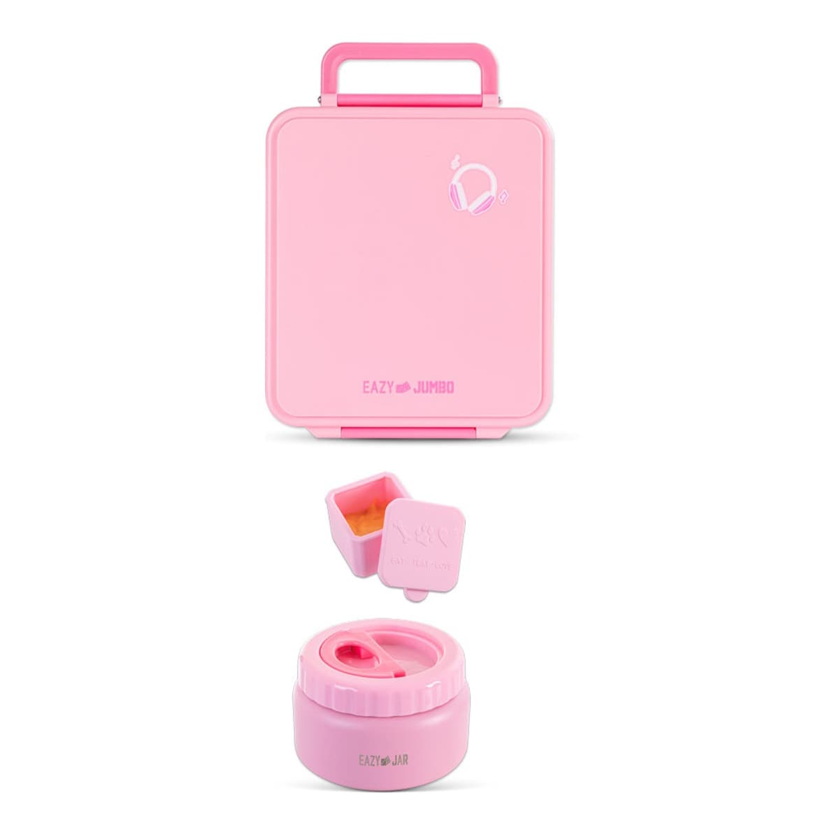 Eazy Kids Pink Jumbo Bento Lunch Box with Thermos & Dip Jar Set