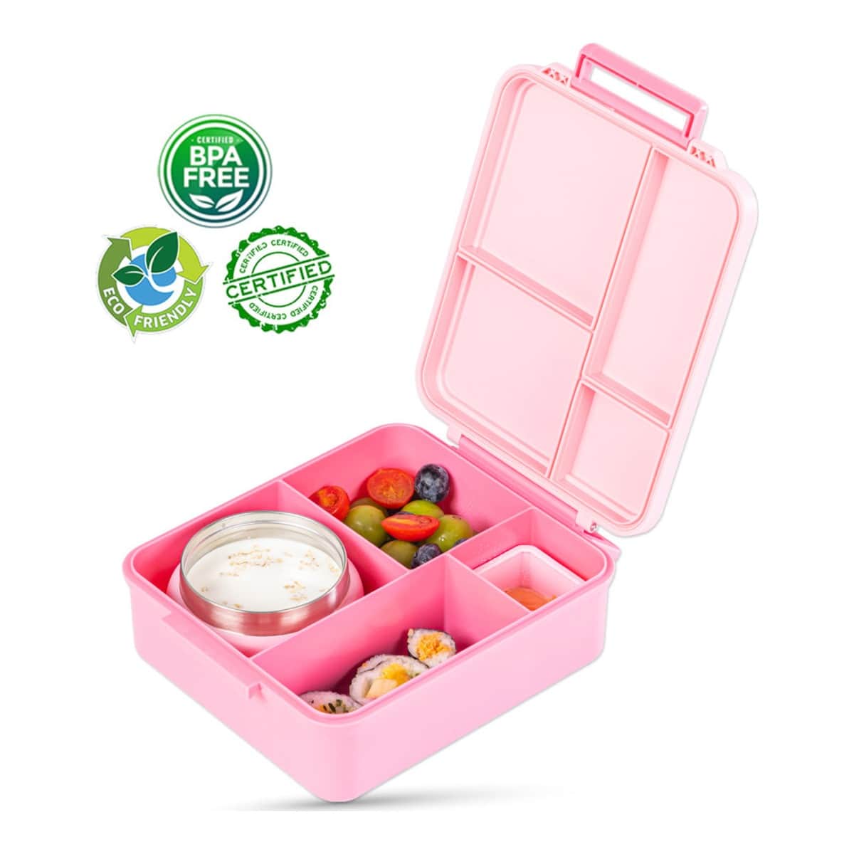 Eazy Kids Pink Jumbo Bento Lunch Box with Thermos & Dip Jar Set