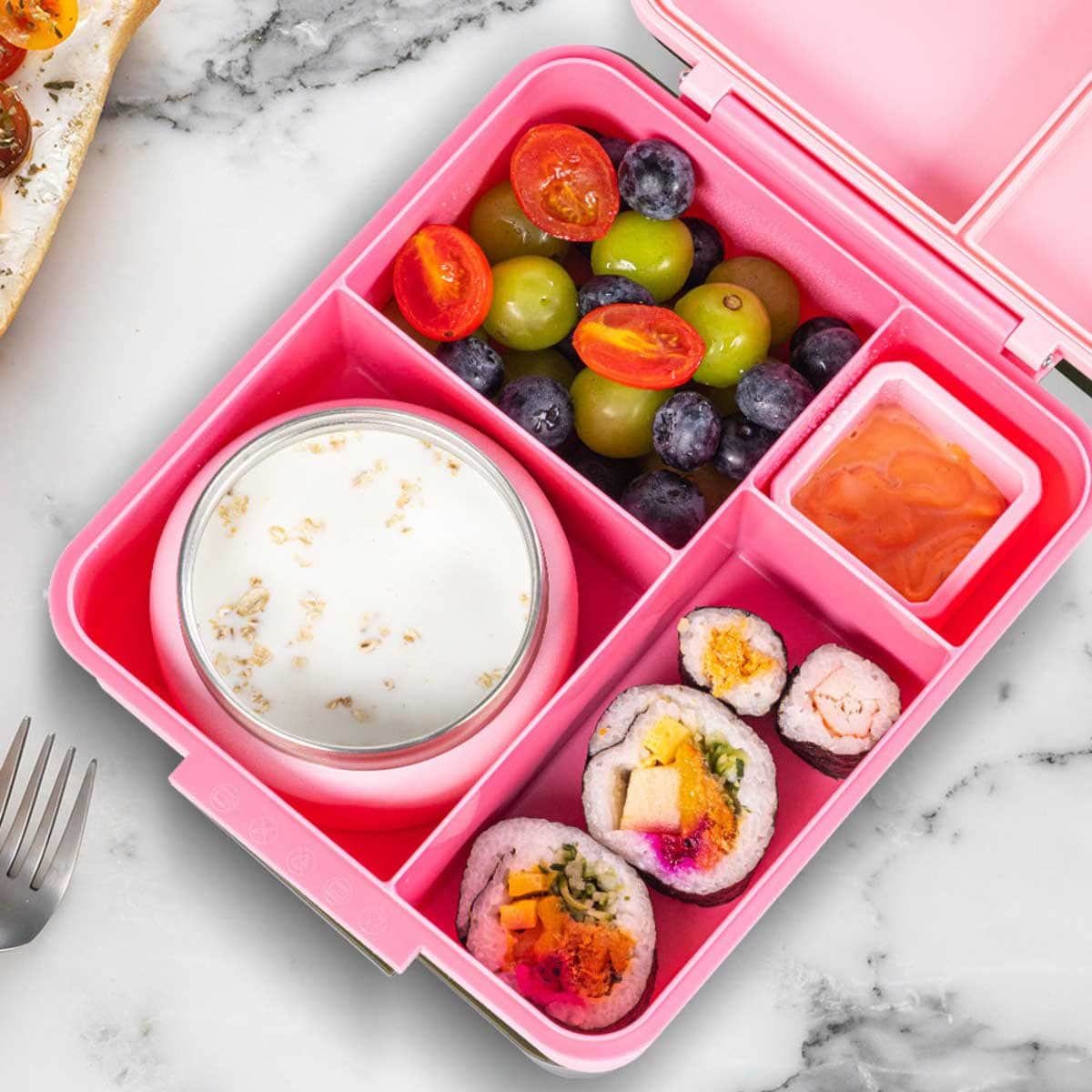 Eazy Kids Pink Jumbo Bento Lunch Box with Thermos & Dip Jar Set